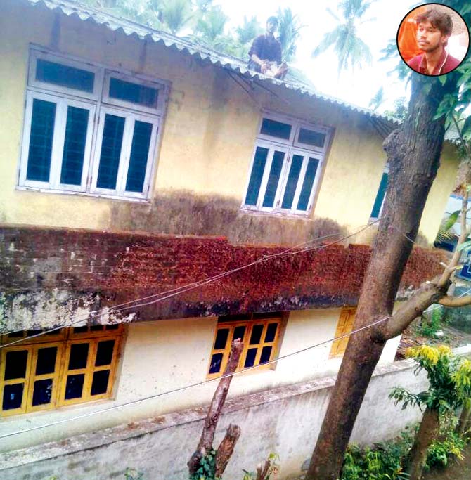 Jadhav (inset) was stuck on the roof since Tuesday night. He was handed over to his mother. Pic/Hanif Patel