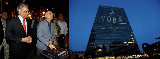  United Nations headquarters lit up for International Yoga Day