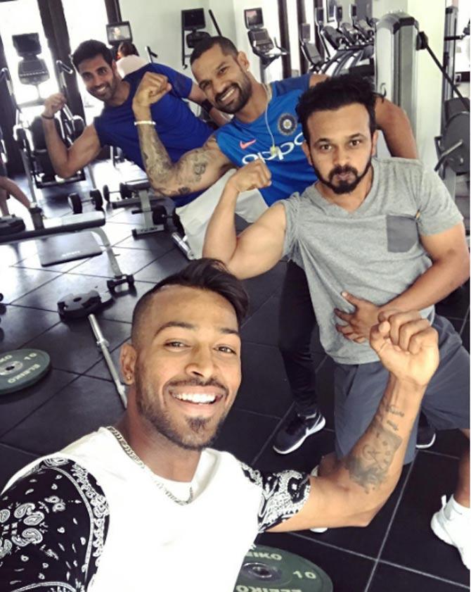 Indian cricketers at the gym