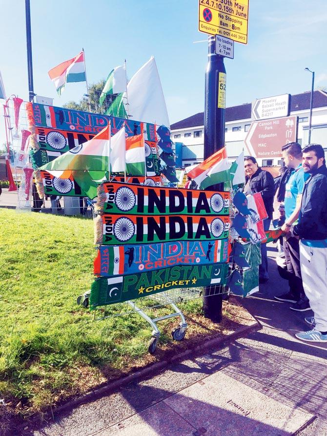 India flags displayed before the game against Pakistan. Pic/Anand Vasu