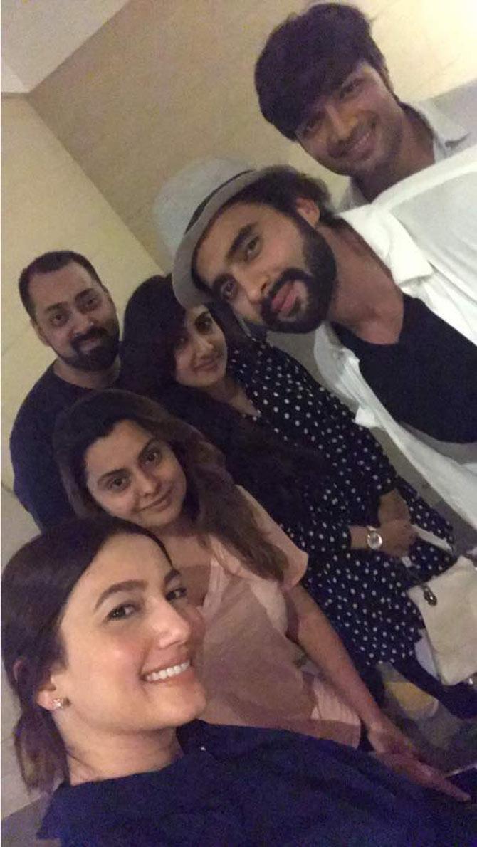 Gauahar Khan with Honey Bhagnani Deshmukh, Jackky Bhagnani and others at the screening of the play 