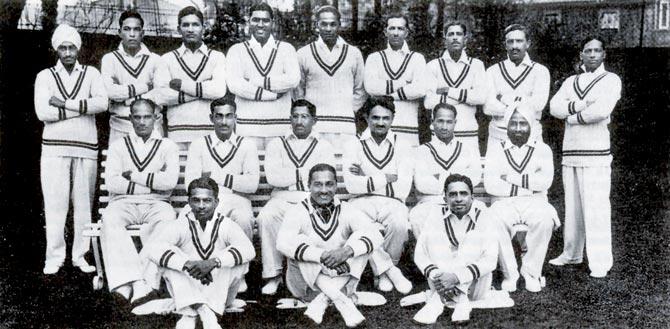 The 1932 Indian team in England. Back row: Lall Singh, PE Palia, M Jahangir Khan, Mohammad Nissar, L Amar Singh, Bahadur Kapadia, Shankarrao Godambe, Ghulam Mohammad, Janardan Navle. Seated: Syed Wazir Ali, CK Nayudu, Maharaja of Porbandar (captain), KS Limbdi (vice-captain), Syed Nazir Ali, Joginder Singh. Front row: Naoomal Jaoomal, SMH Colah and Nariman Marshall. Pic Courtesy: Complete History of Cricket Tours at Home and Abroad by Peter Wynne-Thomas