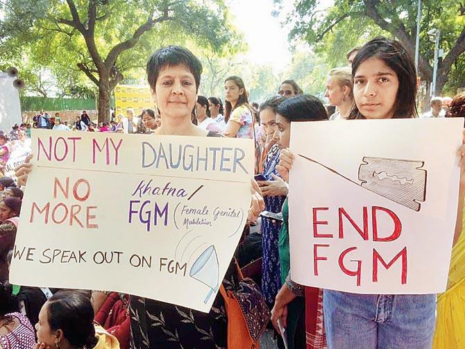 Masooma Ranalvi (left) of We Speak Out with her daughter Fiza at a rally in Delhi on March 8