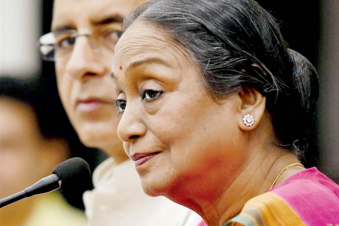 Presidential Candidate Meira Kumar and Congress office bearer Randeep Surjewala address a press conference in New Delhi on Tuesday. pic/PTI 