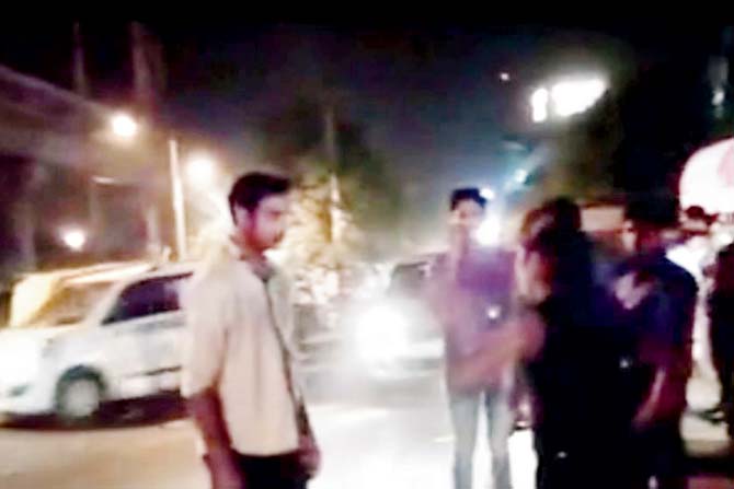 Video grabs show the molester (in white shirt) approaching a woman