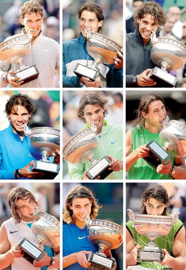 Spanish ace Rafael Nadal’s nine French Open triumphs. Pic/AFP