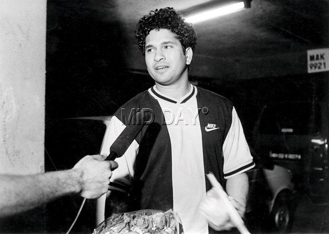 Sachin Tendulkar arrives close to midnight at his Bandra East residence after being appointed India captain on August 10, 1996. File Pic/Suresh Karkera