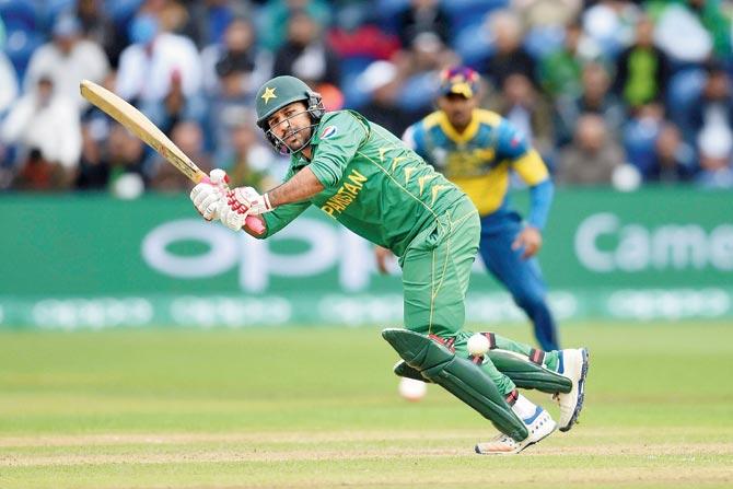 Pakistan captain Sarfraz Ahmed en route his 79-ball 61 against Sri Lanka in the ICC Champions Trophy at Cardiff. Pic/AP/PTI