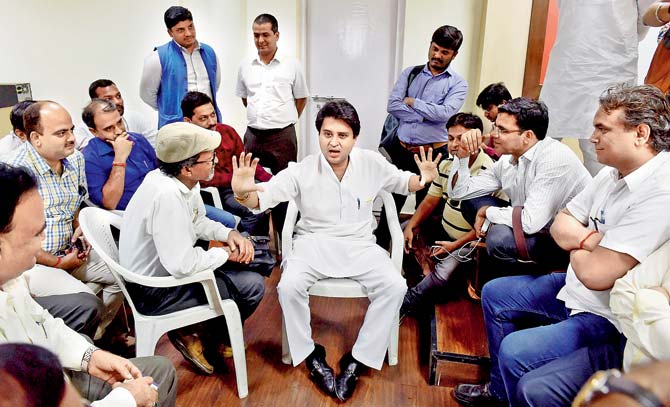 Jyotiraditya Scindia during a media interaction