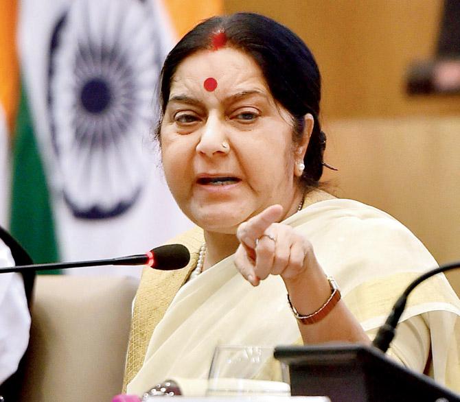 External Affairs Minister Sushma Swaraj speaks during the ministry