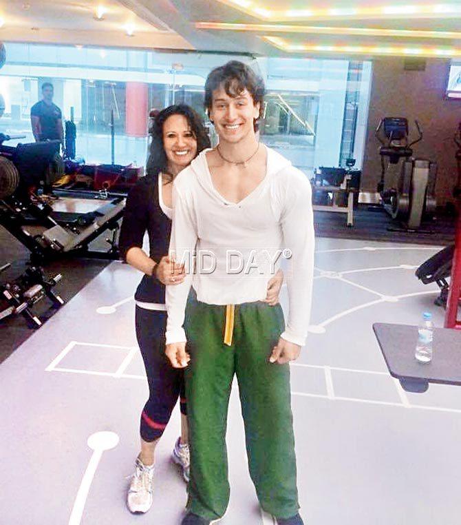 Ayesha Shroff  with her son Tiger Shroff at an Andheri gym