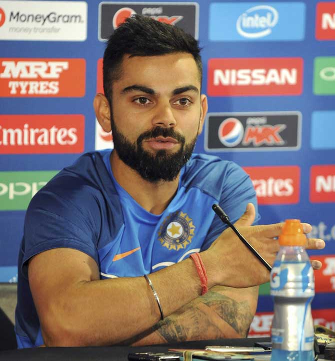 India captain Virat Kohli attends a press conference ahead of their ICC Champions Trophy Group B match against Pakistan at Edgbaston in Birmingham, England, on Saturday.