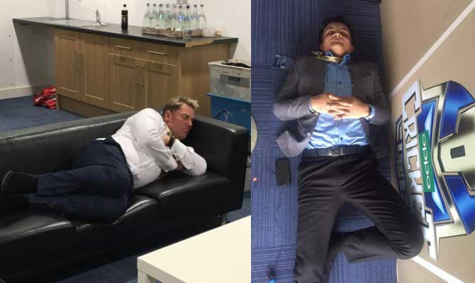 Shane Warne and Sourav Ganguly caught by Virender Sehwag catching 40 winks