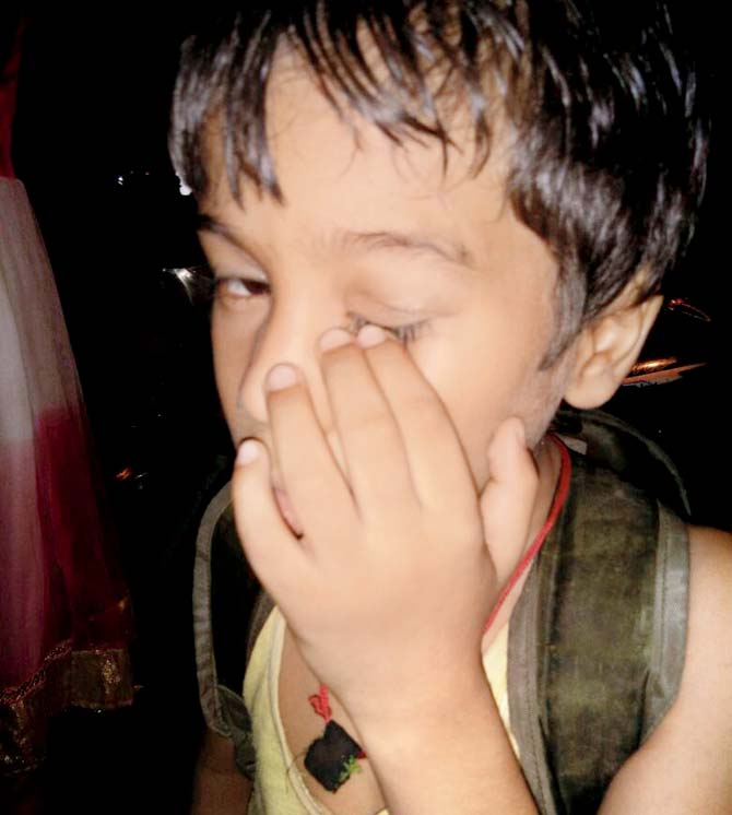 The stray dog bit eight-year-old Sarwan Kumar Mishra yesterday when he tried entering the toilet that houses its puppies