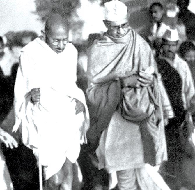Gandhi and his personal secretary Mahadev Desai at Sevagram, 8 km from Wardha