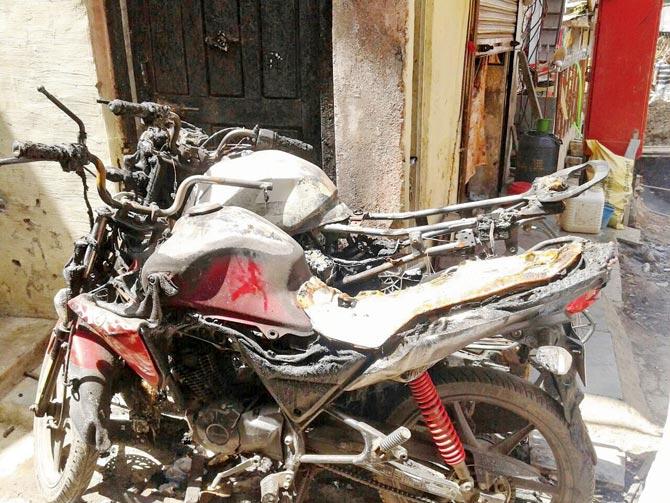 Bikes that were set on fire in separate incidents on Monday