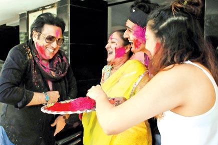 Govinda celebrates Holi with wife Sunita, son Yashvardan and daughter Tina