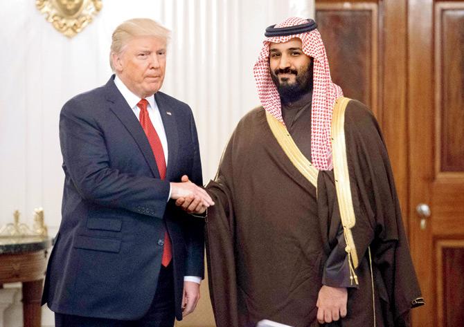 Donald Trump and Saudi Deputy Crown Prince and Defense Minister Mohammed bin Salman at the White House on Wednesday. Pic/AFP