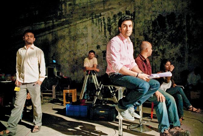 Ranbir Kapoor takes a moment between takes for a commercial ad shoot at Yash Raj Films studio in Andheri
