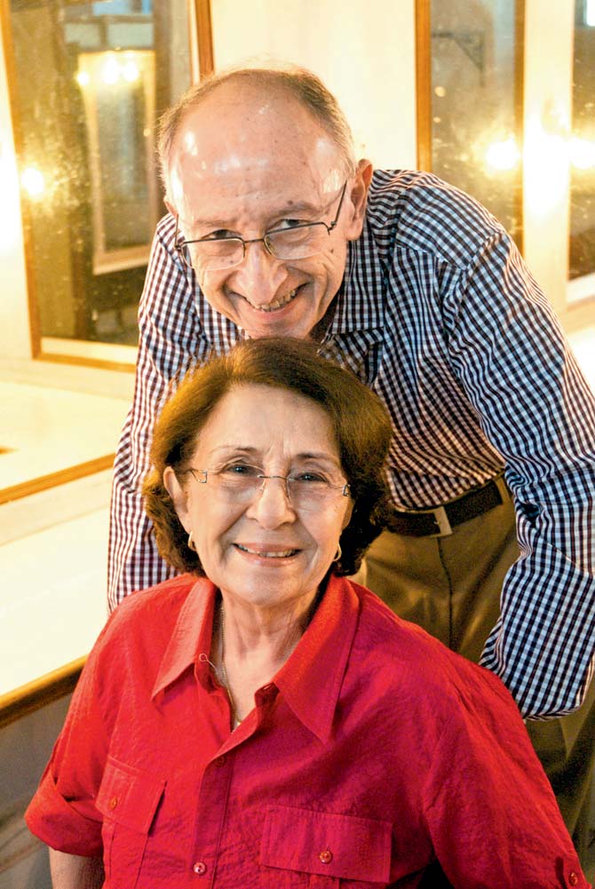 Ruby and Burjor Patel revisit the green room of Tejpal Hall in 2010. PHOTO BY SOONI TARAPOREVALA