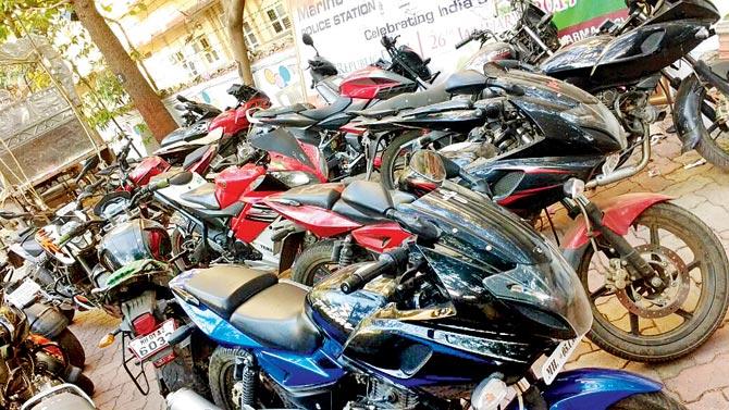 The bikes seized after the arrest of the motorcyclists