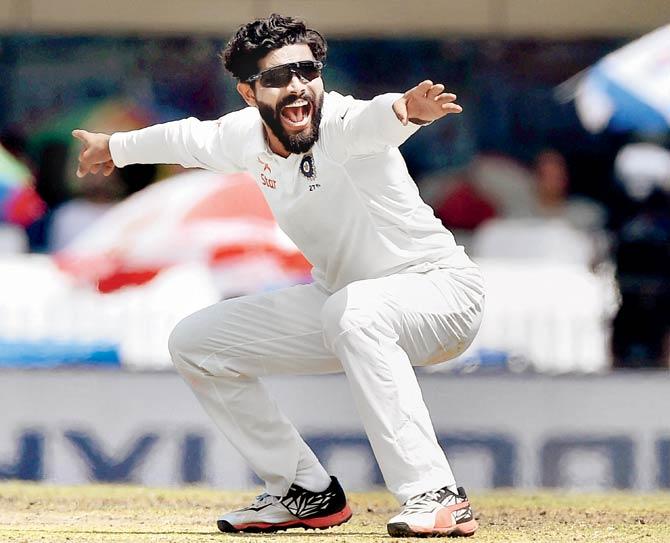 Ravindra Jadeja makes an unsuccessfull appeal against Shaun Marsh on Day Five of the Ranchi Test yesterday. Pic/PTI