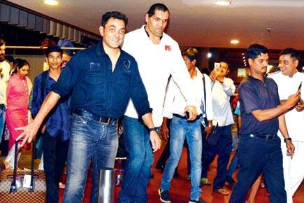 Spotted: Bobby Deol and The Great Khali at Mumbai airport