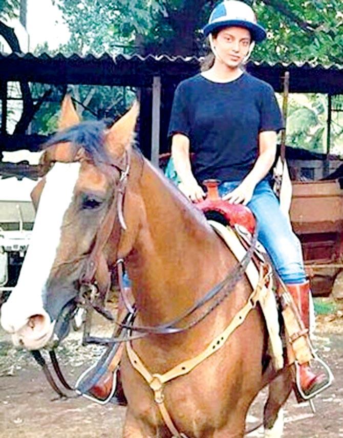 Kangana learning horse riding