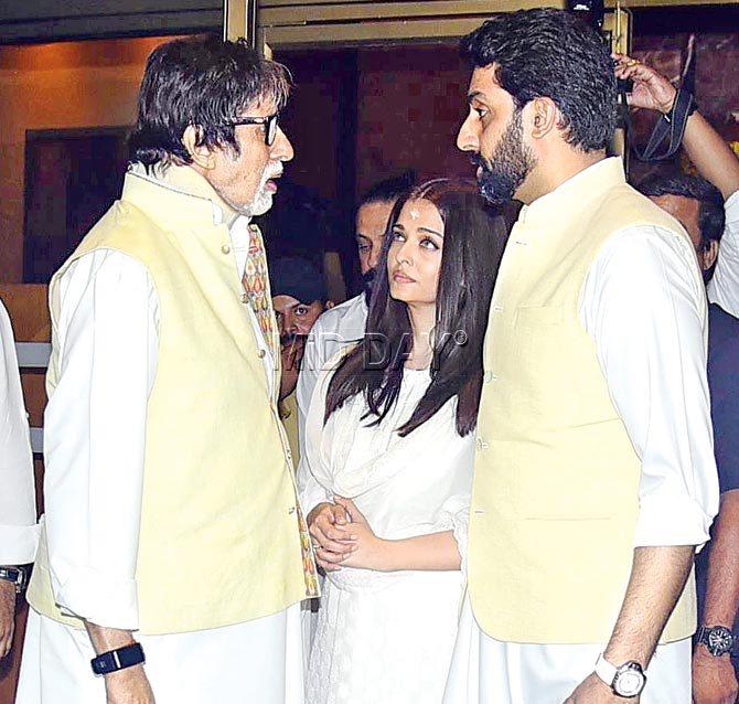 Amitabh, Abhishek and Aishwarya Rai Bachchan. Pics/Sameer Markande