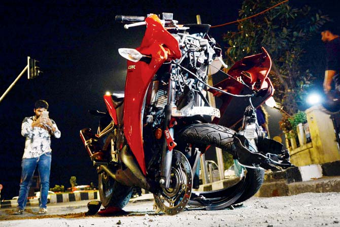 The Honda CBR that was destroyed in the accident last night