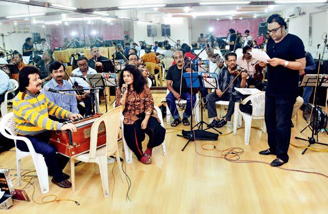 The artistes rehearse with the orchestra at Oscar Hall in Andheri. Pics/Satej Shinde