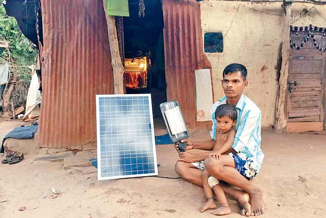 Solar lights were also given  to Vasudev Rinjad and his son Pranay, the leopard’s victim