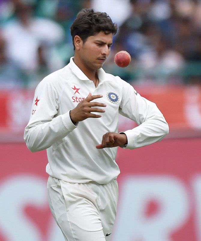  Kuldeep Yadav in action against Australia during the first day of last test match. Pic/PTI