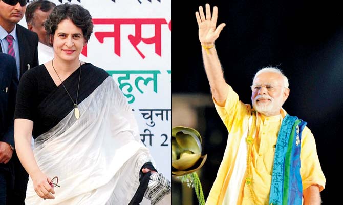 Priyanka Gandhi and Narendra Modi