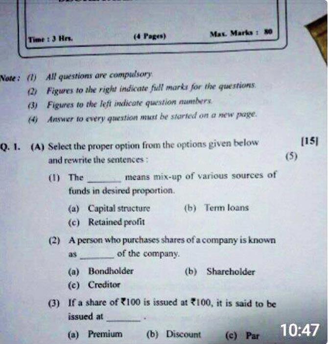 The Secretarial Practice question paper started doing the rounds on WhatsApp at 10.47 am