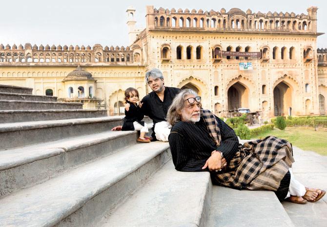 Muzaffar with his younger filmmaker son Shaad Ali and grandson Imaan Ali Shaad at the Bara Imambara in Lucknow
