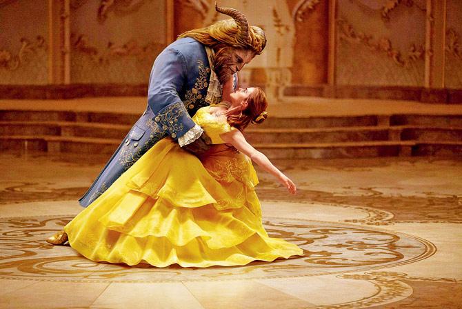 Emma Watson, who stars as Belle and Dan Stevens, who is the beast, in a still from the upcoming movie. Pic/Disney