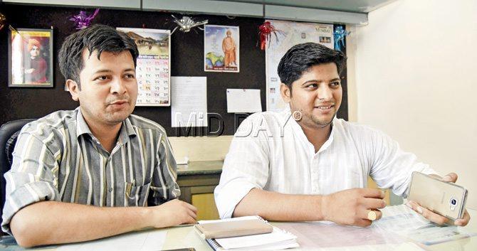 Ashish Chauhan (l) and Rohit Chandode make a point at their office in Matunga. Pic/Pradeep Dhivar