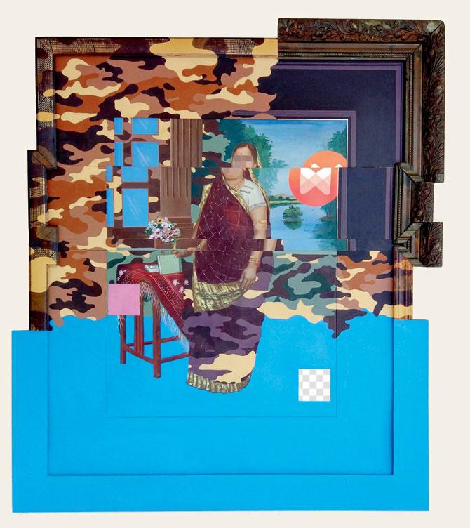 A Marwari lady camouflaged on a bluescreen, circa 2148