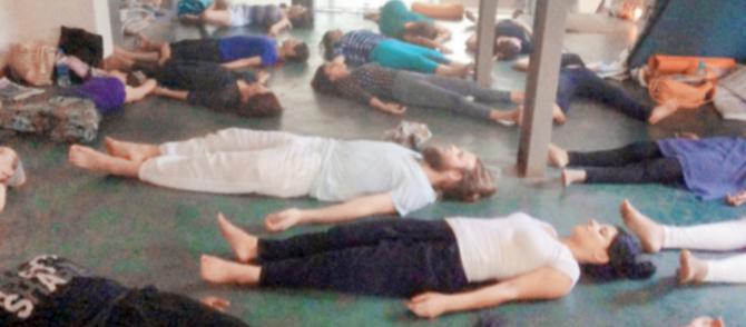 Participants practise Shavasana at the earlier edition of workshop held in Mumbai