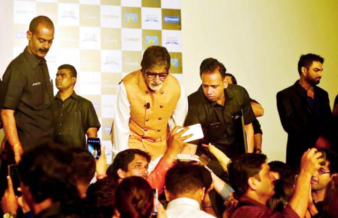 Amitabh Bachchan at his new film’s launch. Pic/Pradeep Chandra