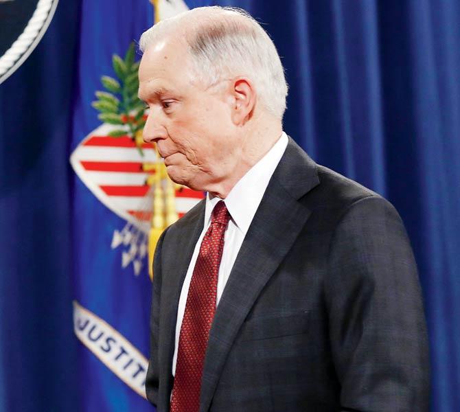 U.S. Attorney General Jeff Sessions departs following a press conference. Pic/afpU.S. Attorney General Jeff Sessions departs following a press conference. Pic/afp