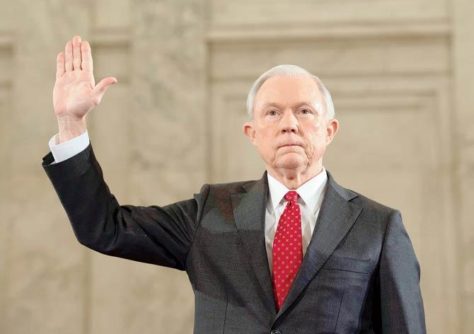 Sen. Jeff Sessions, on the day he was sworn in before the Senate Judiciary Committee to be Attorney General. Pic/AFP