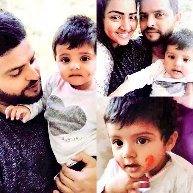 Cricketer Suresh Raina posted a collage of pictures with daughter Gracia and wife Priyanka Chaudhary