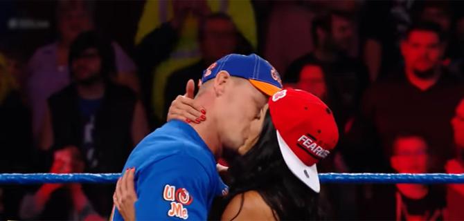 John Cena and Nikki Bella share a kiss