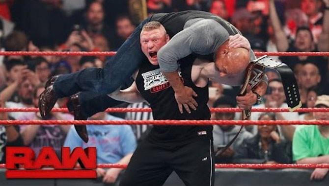Lesnar hits an F5 on Goldberg