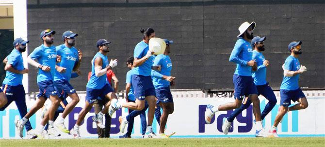  Indian cricketers during a practice session before the third test match against Australia