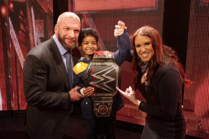 Triple H, Stephanie McMahon with Sunny Pawar