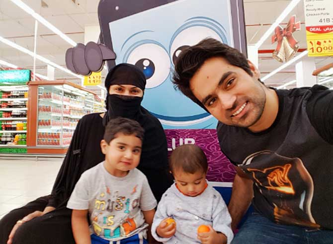 Veena Malik with her husband Asad Khattak and children. Pic/YouTube