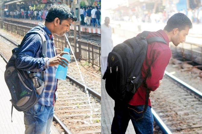 Commuters continue to spit at station premises. Pics/Datta Kumbhar